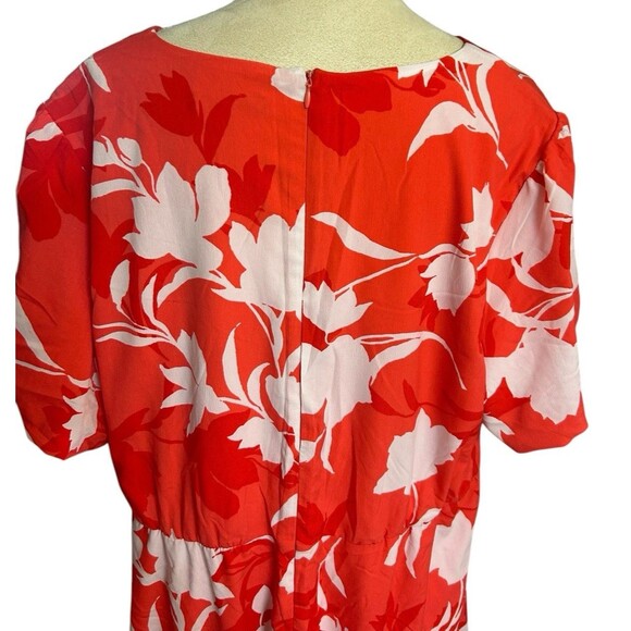 Lane Bryant Coral Floral Tie Knot Waist Midi Lined Short Sleeves Dress Size 20 - Picture 7 of 13